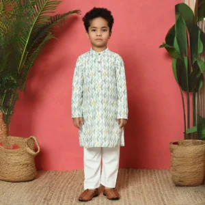 Boys Straight Style Cotton fabric Green color kurta and Pyjama