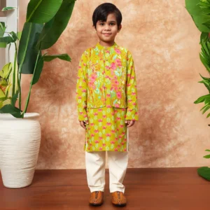 Boys Straight Style Cotton fabric Green color kurta and Pyjama