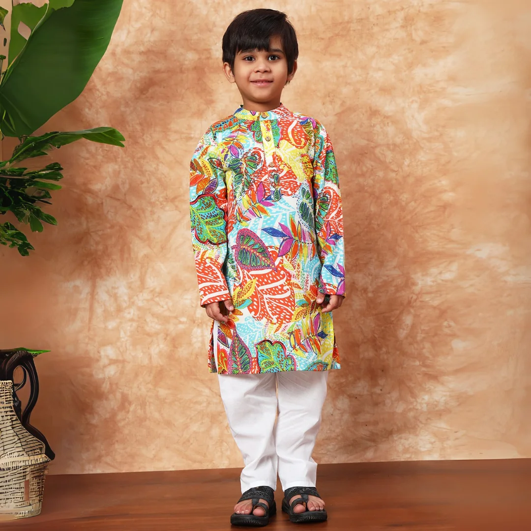 Boys Straight Style Cotton fabric Green color kurta and Pyjama