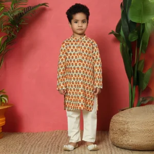 Boys Straight Style Cotton fabric Orange color kurta and Pyjama