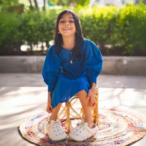 Girls Cotton Summer Dress with Pintuck Accents - Blue