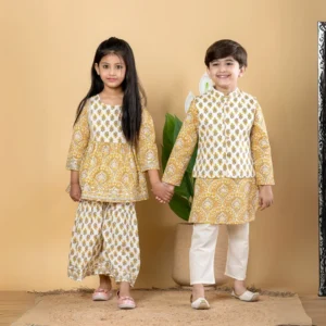 Elegant Green Ethnic Set ? Matching Festive Wear for Brother and Sister