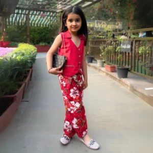 Girls Reversible Waistcoat & Pleated Trousers Set – Pink